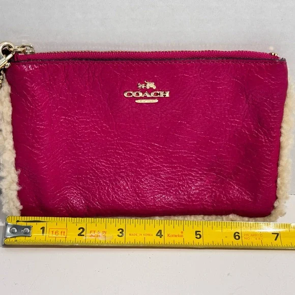Coach Wristlet New York Shearling Natural Leather Mix Mini Saddle Pink - Picture 10 of 14